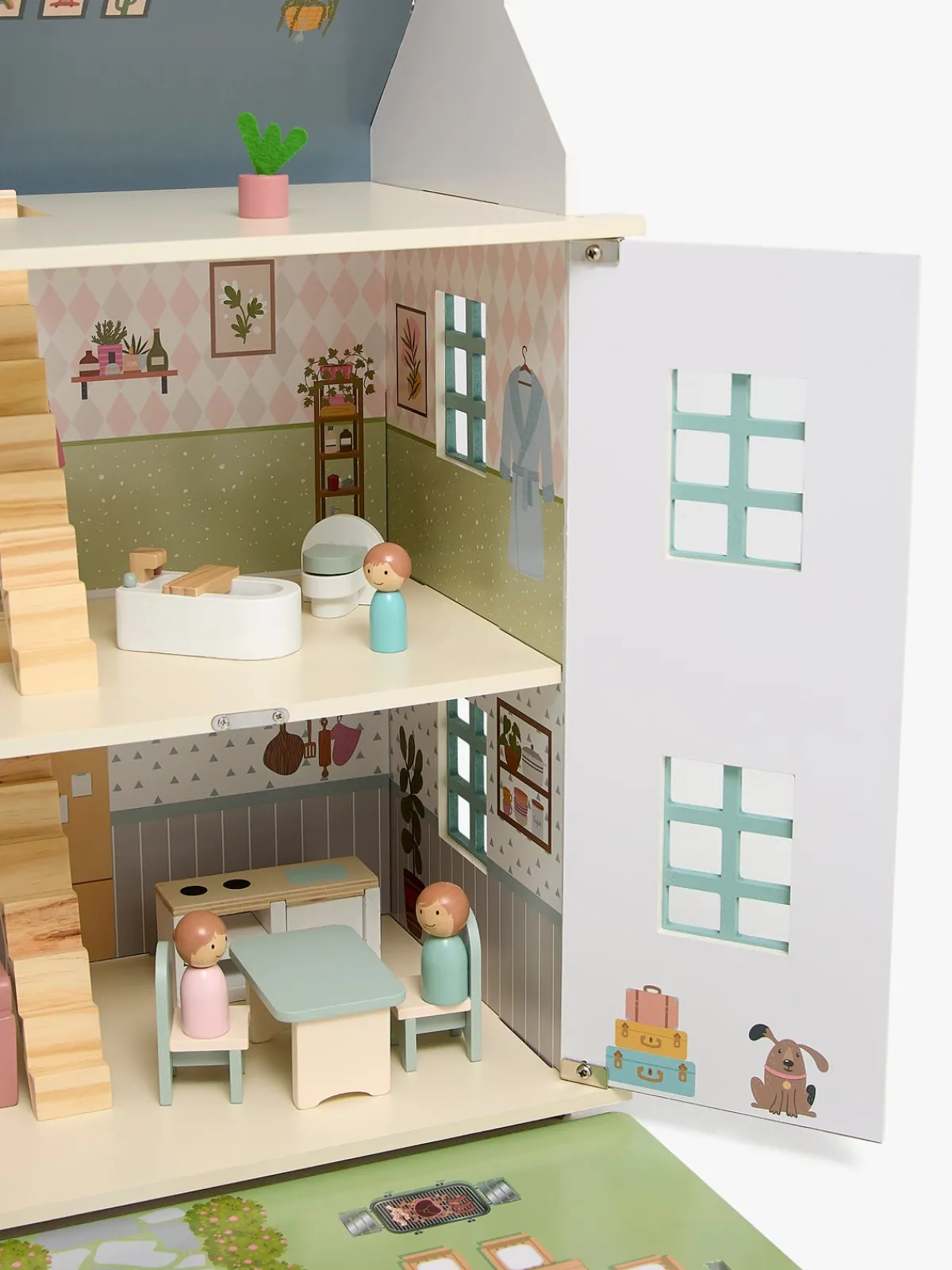 AliceFox Dukker & Bamser>Alice & Fox Dukkehus med Møbler & 4 Dukker, Blå
