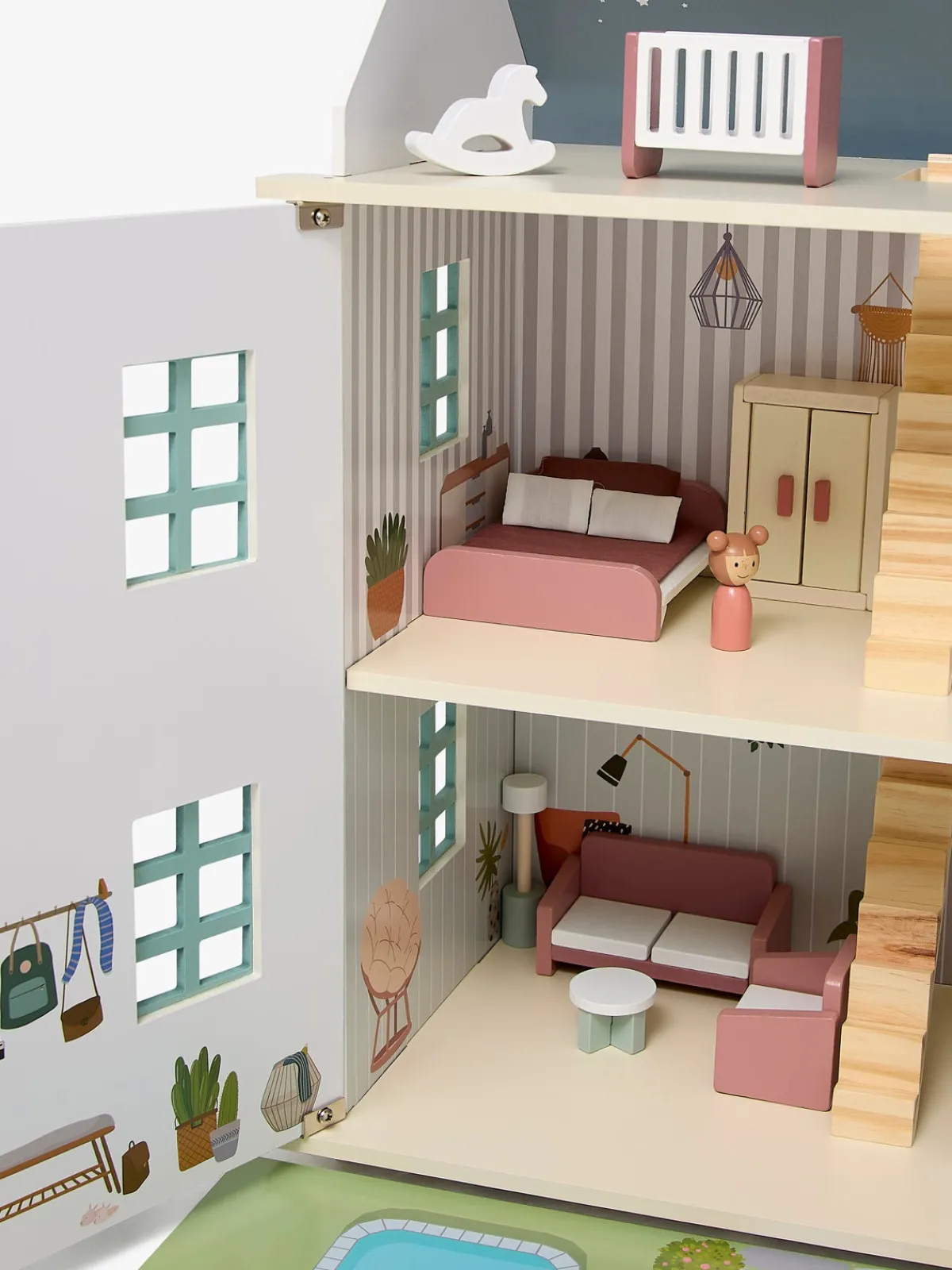 AliceFox Dukker & Bamser>Alice & Fox Dukkehus med Møbler & 4 Dukker, Blå