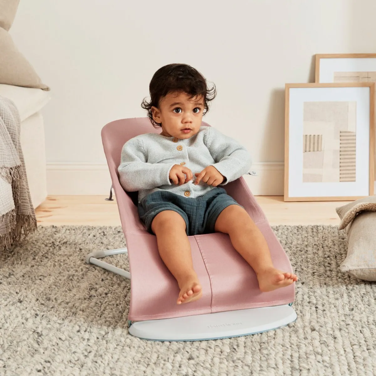 BABYBJORN BabyBjörn Bliss Skråstol Woven Bladmønstret Quilt, Gammelrosa