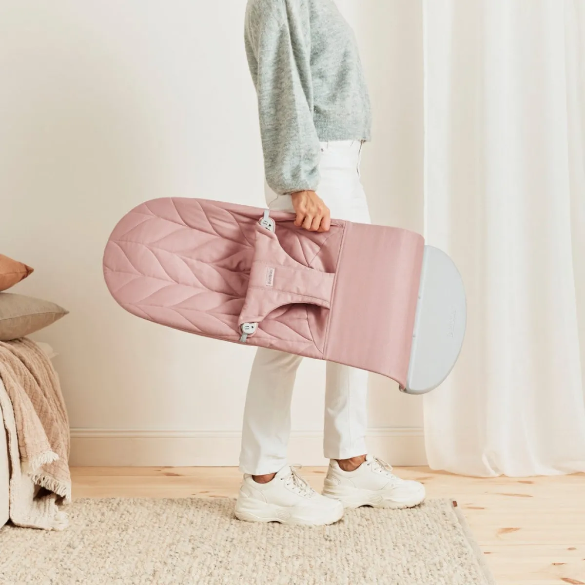 BABYBJORN BabyBjörn Bliss Skråstol Woven Bladmønstret Quilt, Gammelrosa