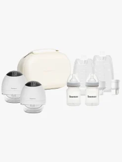 Beemoo Amning*CARE Wearable LED Elektrisk Brystpumper Dobbelt inkl. Modermælksposer Modermælksflaske & Opbevaringstaske