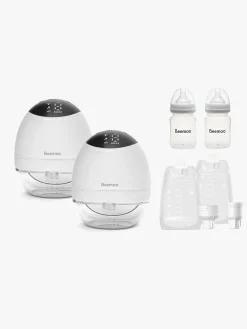 Beemoo Amning*CARE Wearable LED Elektrisk Brystpumpe Dobbelt inkl. Modermælksposer 30-pak & Flasker 2-pak