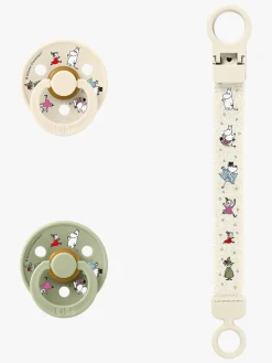 BIBS Sutter & Suttesnore*x Moomin Colour Sut & Loop Suttesnor Gavesæt Latex Str. 2, Ivory/Sage Grøn/Hvid