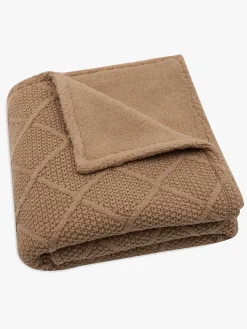 Børn Jollein Strikket Tæppe Ternet Mønster med Bamsefleece, Biscuit