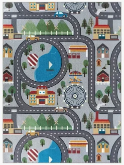 Børn KM Carpets Vejtæppe 120x160 cm, Grå