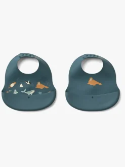 Liewood Spisetid*Ember Mønstret Hagesmæk 2-pak, Arctic Sea/Ocean view Blå