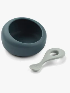 Liewood Spisetid>Sparia Skål & Ske Sæt, Whale blue/Dove blue