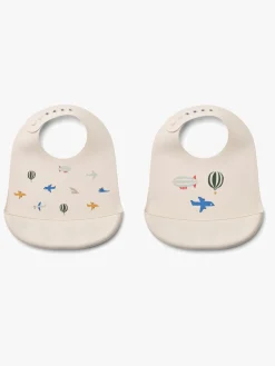 Liewood Spisetid*Tilda  Mønstret Hagesmæk Silikone 2-pak, Aviator/Ecru Beige