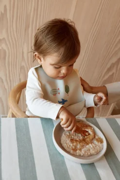 Liewood Spisetid*Tilda  Mønstret Hagesmæk Silikone 2-pak, Aviator/Ecru Beige