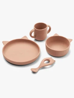 Liewood Spisetid*Vivi Cat Spisesæt Silikone, Dark Rose Lyserød