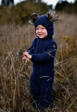 MikkLine Tilbehør|Uldtøj*Mikk-Line Elefanthue Merinould med Pomponer, Blue Night Blå