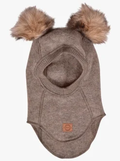 MikkLine Tilbehør|Uldtøj*Mikk-Line Elefanthue Merinould med Pomponer, Melange Denver Brun