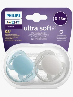 PhilipsAvent Sutter & Suttesnore>Philips Avent Ultra Soft Sut 6-18m 2-Pak, Blå/Hvid